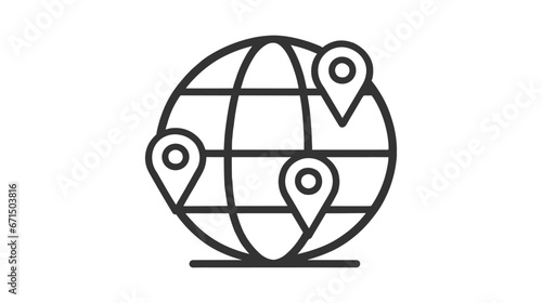 Line art vector of a globe with three location pins photo