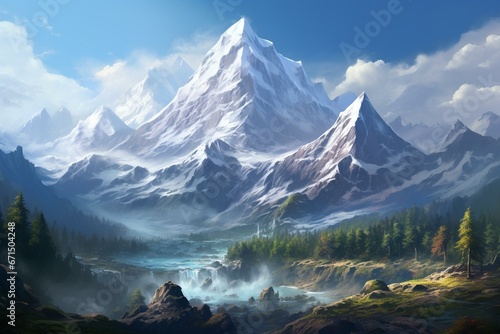 A picturesque mountain range with captivating landscape and breathtaking scenery. Generative AI photo