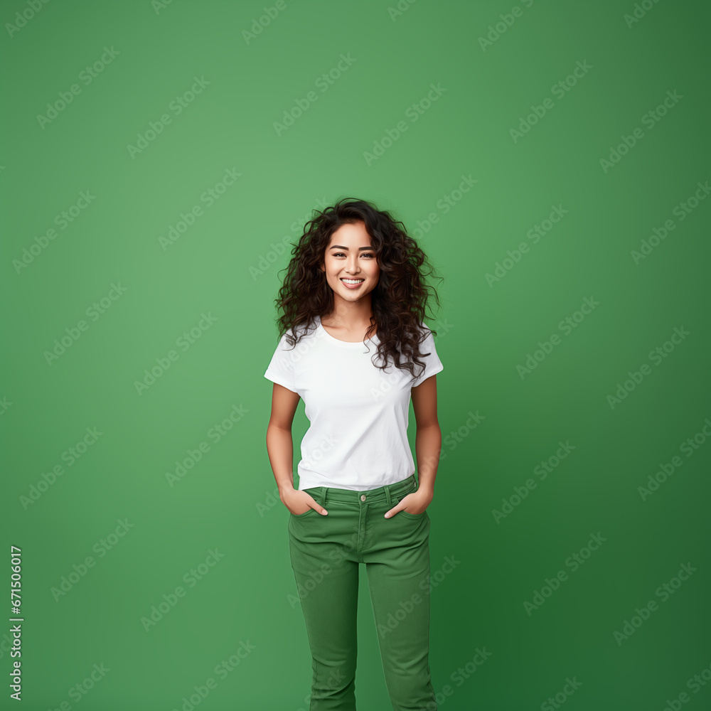 Mock-up t-shirt beautiful curly woman white t-shirt Mock-up t-shirt beautiful curly woman white t-shirt