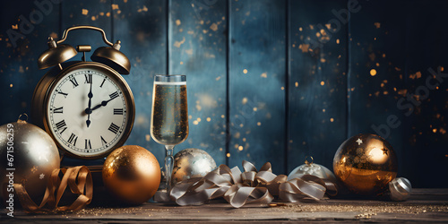 Vintage New Year's Eve Christmas background with an old clock photo