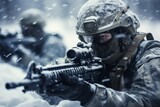 Soldiers engaged in cold-weather training exercises, emphasizing resilience and adaptability. Generative Ai
