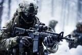 Soldiers engaged in cold-weather training exercises, emphasizing resilience and adaptability. Generative Ai