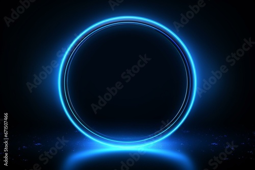Abstract background with glowing blue neon circle. Generative AI
