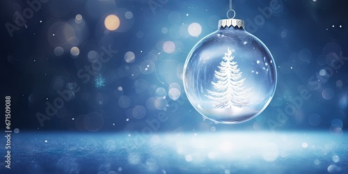 Festive glitter. Sparkling christmas ornaments in winter glow. Magic of season. Shiny baubles adorning tree. Winter wonderland decor. Ornate in snowy silence