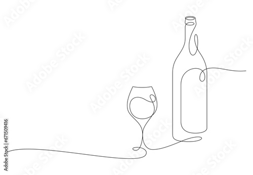 wineglass and bottle thin line continuous drawing minimalist