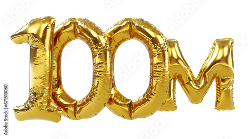 3D render of one hundred million or 100m isolated on white background, 100M followers thank you, balloons number photo