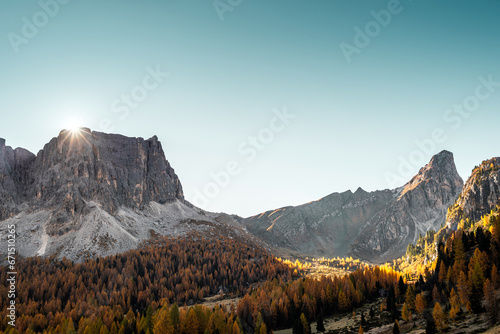 Dolomites, Italy - Panorama of the Ampezzo Dolomites in autumn 