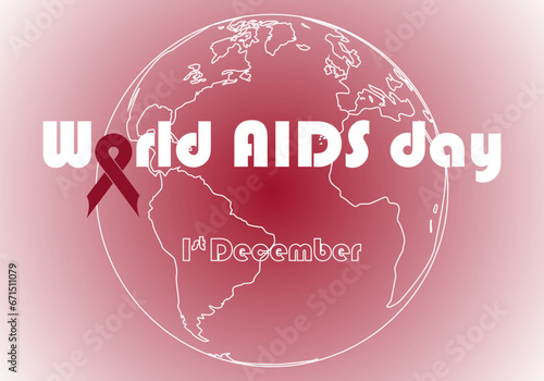 Día mundial del SIDA. Lucha contra el SIDA, 1 de diciembre. Portada del Día mundial del SIDA con el lazo rojo integrado en el título y de fondo el planeta Tierra photo