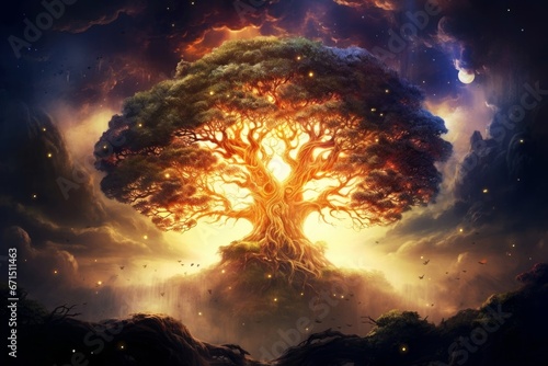 beautiful magic tree, the beginnings of life, a family tree, Generative AI