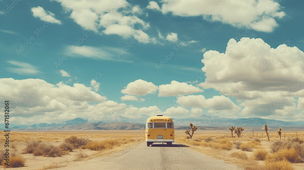 Travel road trip with family and friends in mini van. Fun exploration vacation in the United States of America desert. Travel road trip with family and friends in mini van. Fun exploration vacation in the United States of America desert.