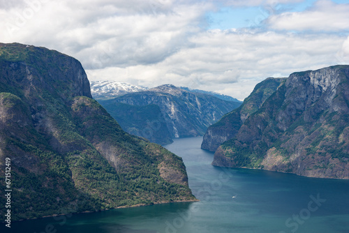 Aurlandsfjord fjord landscape, Norway Scandinavia. National tourist route Aurlandsfjellet