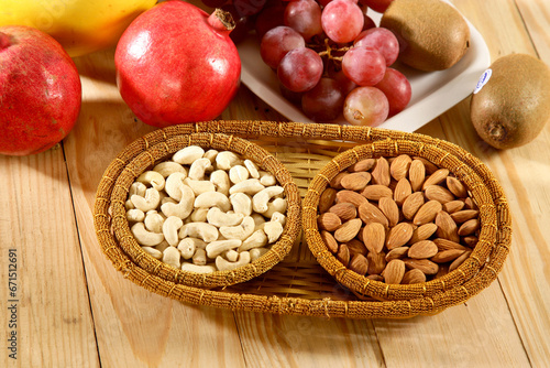 Cashew & Almond or kaju and badam in basket, Indian Dry Fruit 