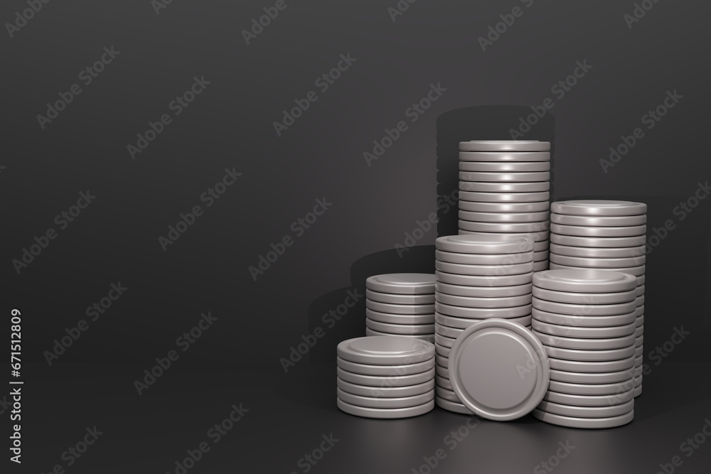 Silver coins symbols of financial, Growth and investment concept, 3D rendering. Silver coins symbols of financial, Growth and investment concept, 3D rendering.