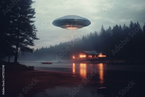 An autonomous unidentified flying object hovering in solitude. Generative AI