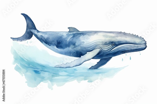 Watercolor illustration of North Atlantic right whale underwater. Marine mammal from baleen whale collection. Generative AI © Leila