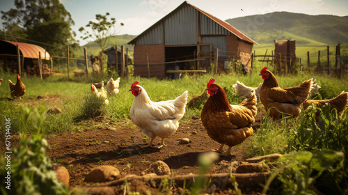 Organic farm with free range chickens in a rural