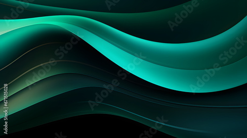 Black dark light jade petrol teal cyan sea blue green abstract wave wavy line background. Ombre gradient. Generative AI. photo