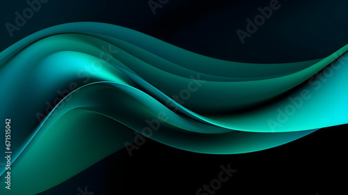 Black dark light jade petrol teal cyan sea blue green abstract wave wavy line background. Ombre gradient. Generative AI.