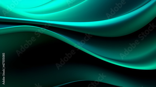 Fototapeta Naklejka Na Ścianę i Meble -  Black dark light jade petrol teal cyan sea blue green abstract wave wavy line background. Ombre gradient. Generative AI.