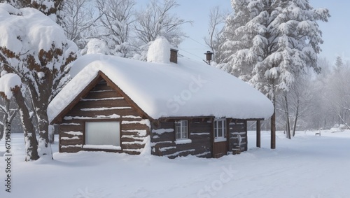 wooden house in the snow © Muhammad
