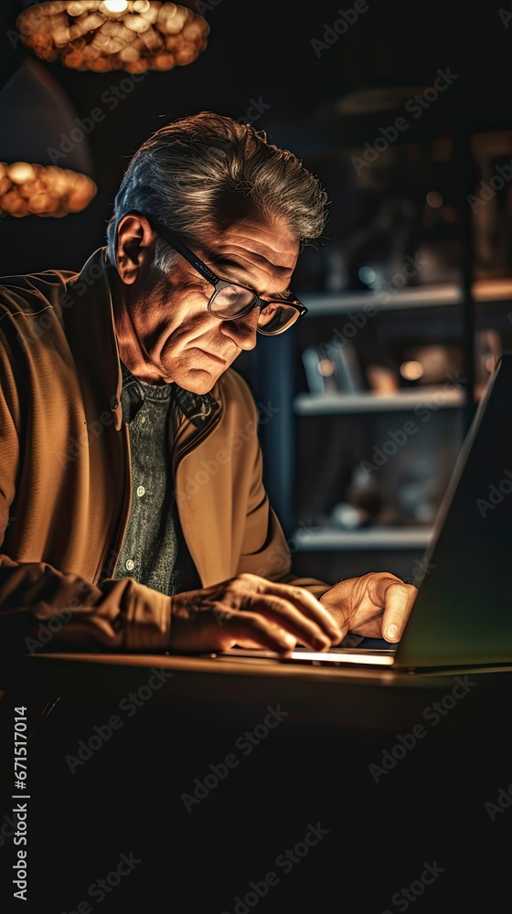Obraz premium older man using laptop. Generative ai