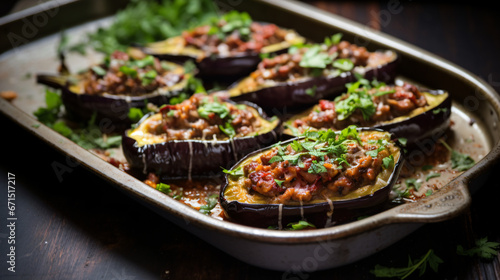 Aubergines stuffed with mince