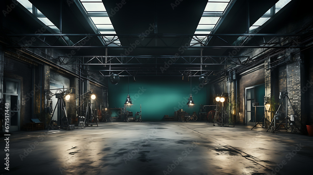 Empty Commercial photo studio with lighting equipment. Interior of modern photo studio with professional equipment. Empty Commercial photo studio with lighting equipment. Interior of modern photo studio with professional equipment.