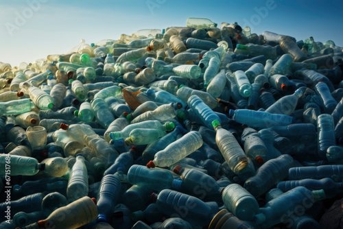A huge pile of empty contaminated plastic bottles. Abundance of plastic bottles polluting the environment.