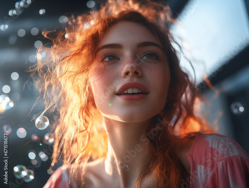 Close-up portrait of a beautiful redhead girl