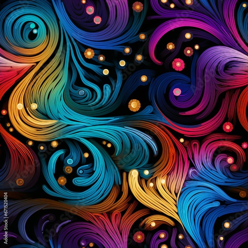 Fractal Geometry with Vibrant Hues and Abstract Spirals Pattern