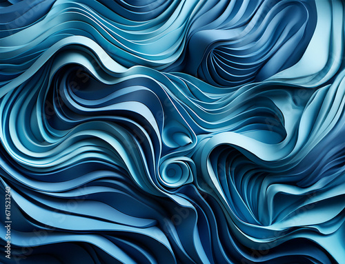 Blue monochrome paper waves background