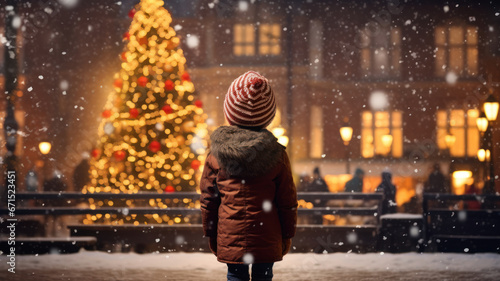 Child and Snowy Tree  Urban Christmas Magic