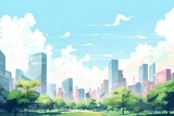 都会と大きな空の風景
