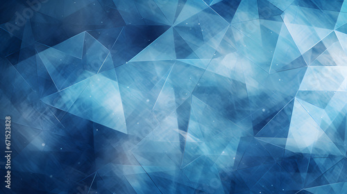 modern abstract blue background design with layers of textured white transparent material in triangle diamond and squares shapes in random geometric pattern. Generative AI. photo