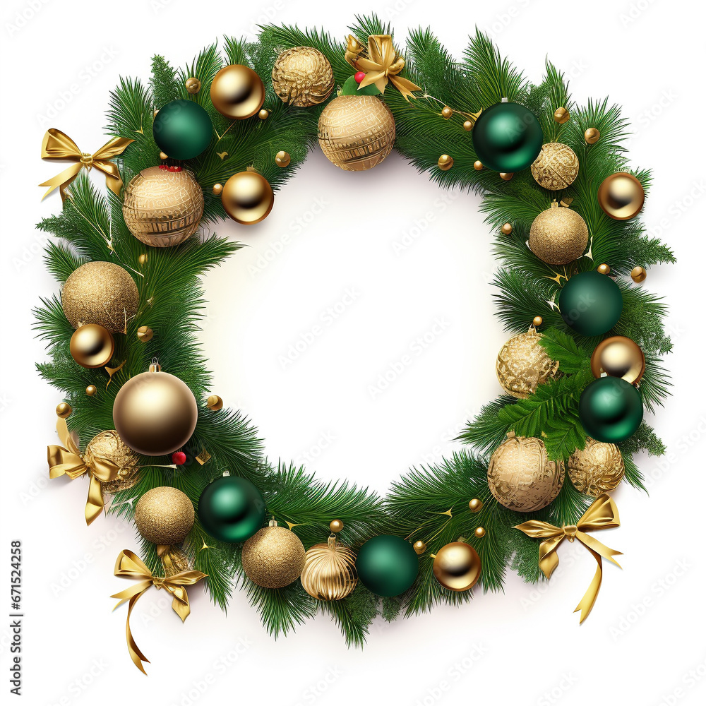 Christmas tree ornaments and pine branch on neutral background Christmas tree ornaments and pine branch on neutral background