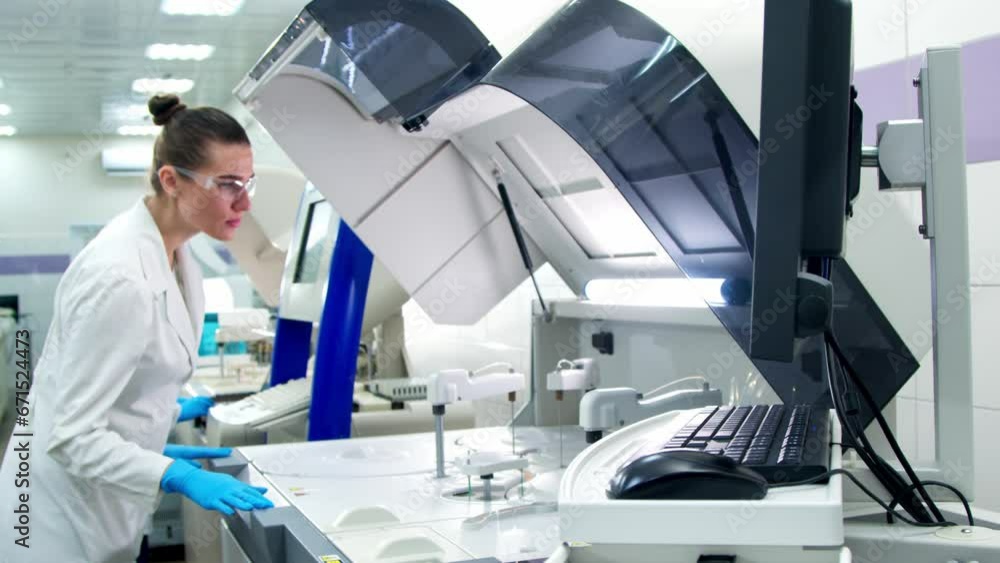 A medical research laboratory with a diverse team of biochemical scientists working with computers and modern medical technologies. Development of high-tech equipment for medicines. A medical research laboratory with a diverse team of biochemical scientists working with computers and modern medical technologies. Development of high-tech equipment for medicines.