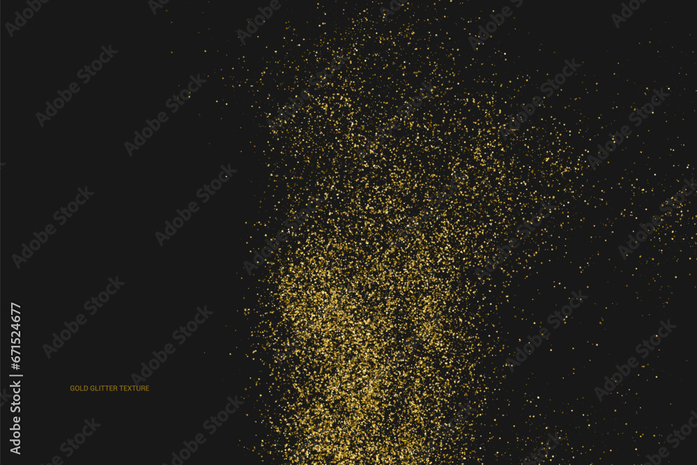 Gold Glitter Texture Isolated On Black. Goldish Color Sequins. Celebratory Background. Golden Explosion Of Confetti. Vector illustration.  