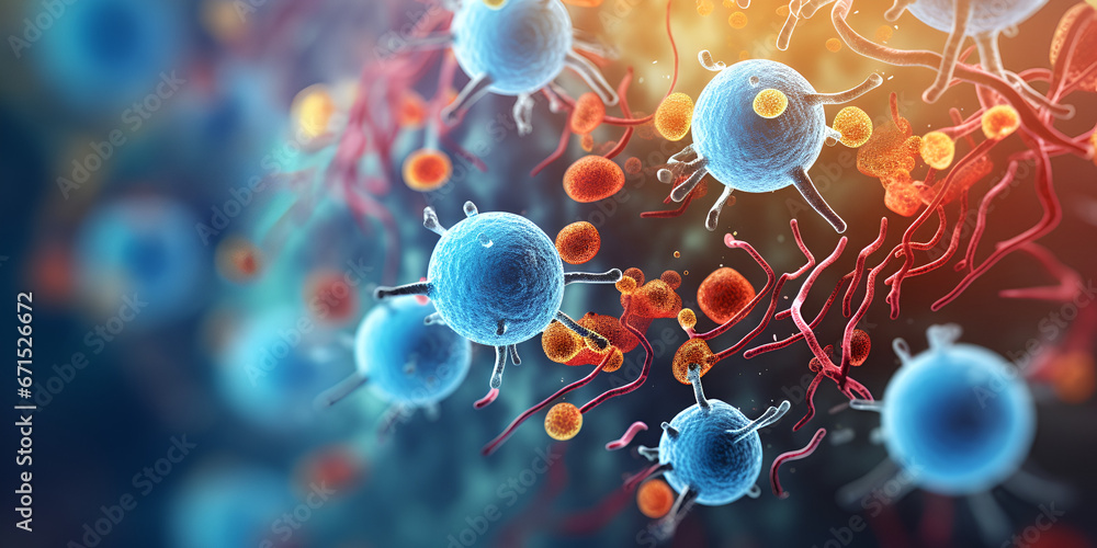 3d render of Virus and blood cells stock, Cells of the body under ...