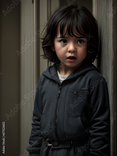 Scared child medium waist: maximum detail cinematic. photo