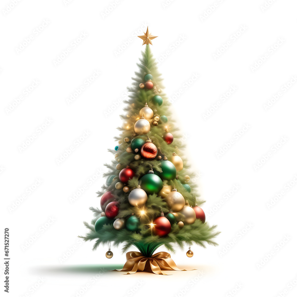 Decorated Christmas Tree on Isolated White Background