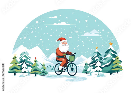 Christmas background, vector and illustration style. Retro Xmas decoration with tree, Santa Claus when winter. © littlekop