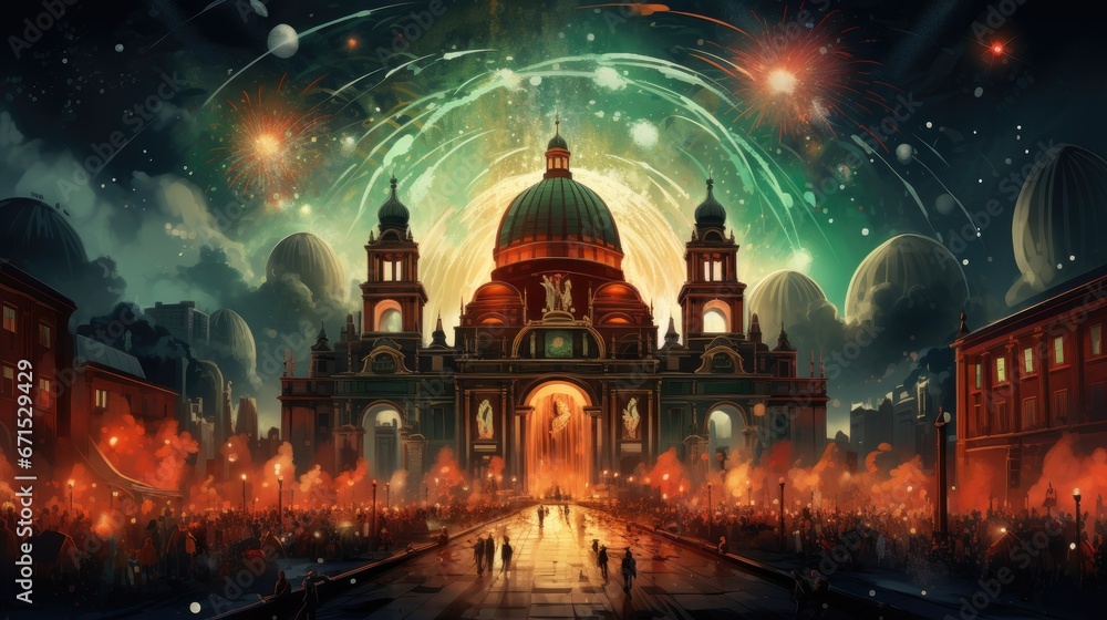 Obraz premium Mexican Independence Day celebration background. Salutes and country flags