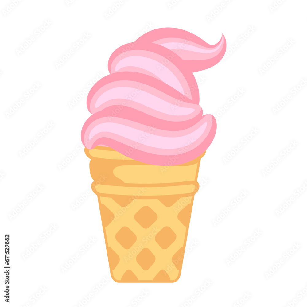Pink ice cream in the waffle cone Pink ice cream in the waffle cone