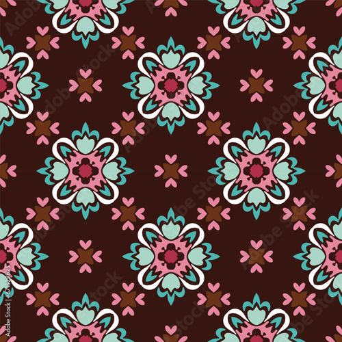 Psychedelic colorful flower doodle pattern. Abstract Doodle style seamless pattern ornamental.