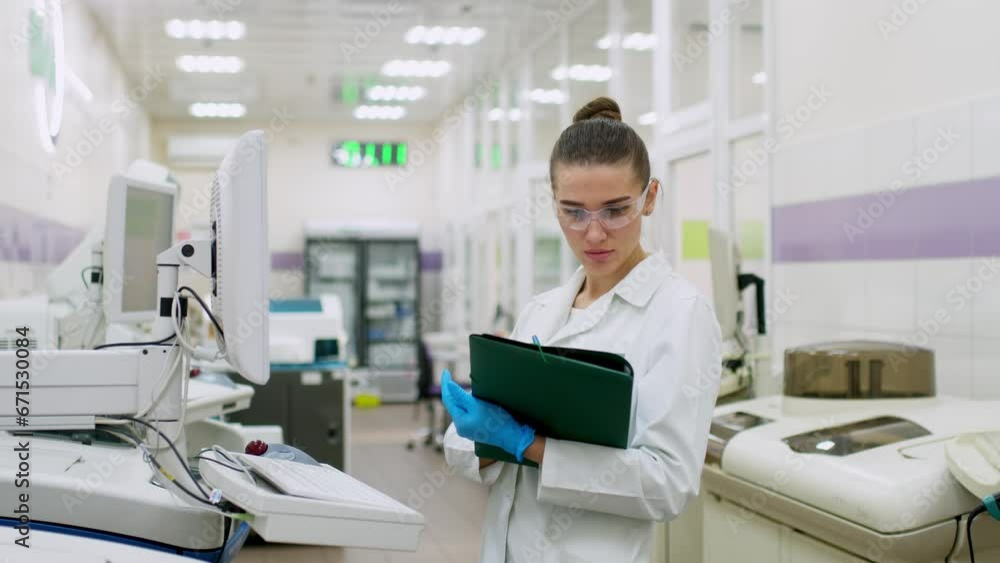 A female scientist controls the operation of devices for laboratory research. Modern laboratory technologies. Medical research centrifuge. A female scientist controls the operation of devices for laboratory research. Modern laboratory technologies. Medical research centrifuge.