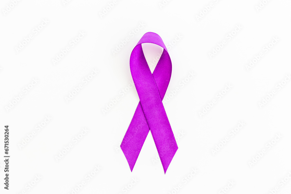 Purple ribbon symbol of pancreas cancer and Alzheimer's disease awareness concept Purple ribbon symbol of pancreas cancer and Alzheimer's disease awareness concept