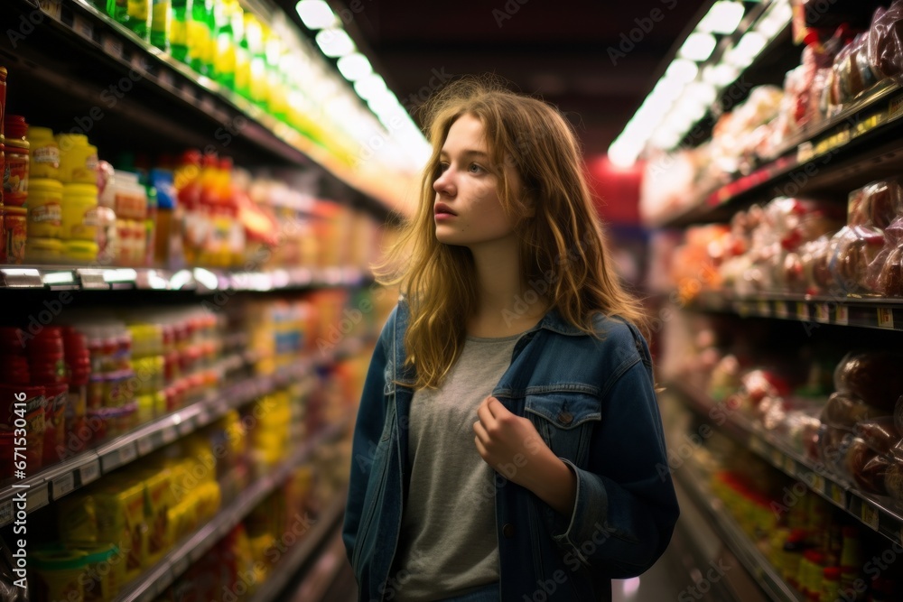 Young Woman Shopping in a Supermarket