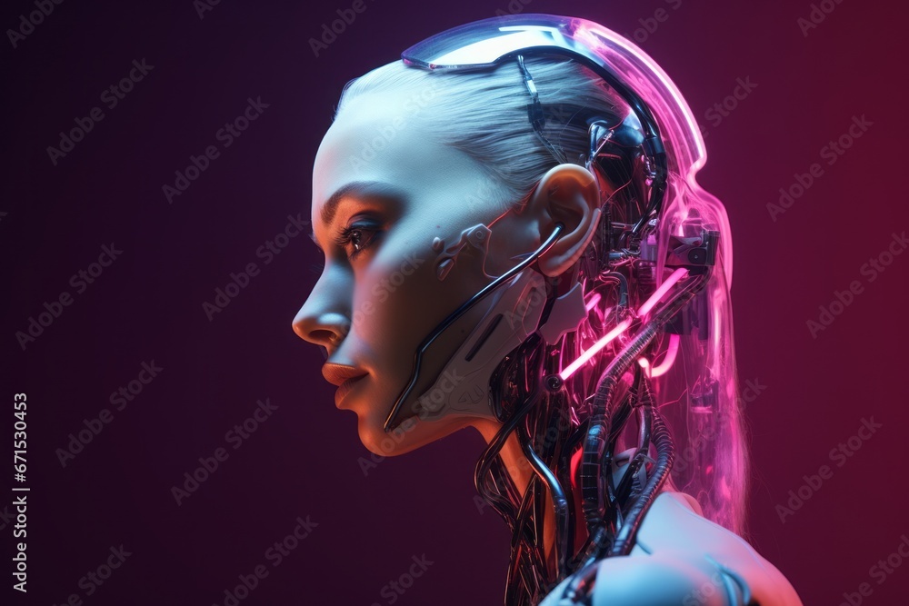 Futuristic Cyborg Woman with Neon Lights