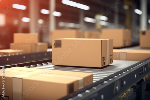 Wallpaper Mural Cardboard Box on Conveyor in Warehouse Torontodigital.ca