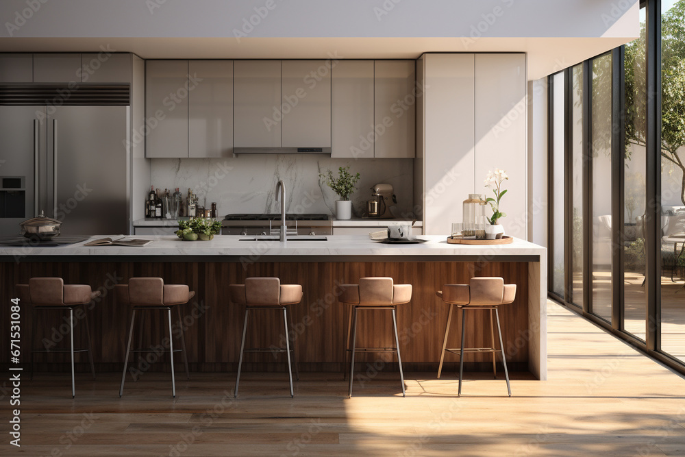 Modern kitchen design, featuring a spacious, open layout with a dedicated area for dining. Ai generated Modern kitchen design, featuring a spacious, open layout with a dedicated area for dining. Ai generated